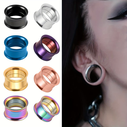 2PCS Round Double Flared Ear Plugs Gauges Set 316 Stainless Steel Tunnels Plugs Gauges Expander Stretchers Ear Piercing Body Jewelry Earrings Set
