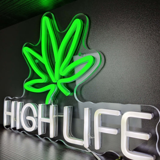 1pc High Life Neon Light Sign, With Hemp Leaf Green Neon Sign, USB Powered LED Neon Light, Wall Decoration Sign, For Game Room Living Room Man Cave Party