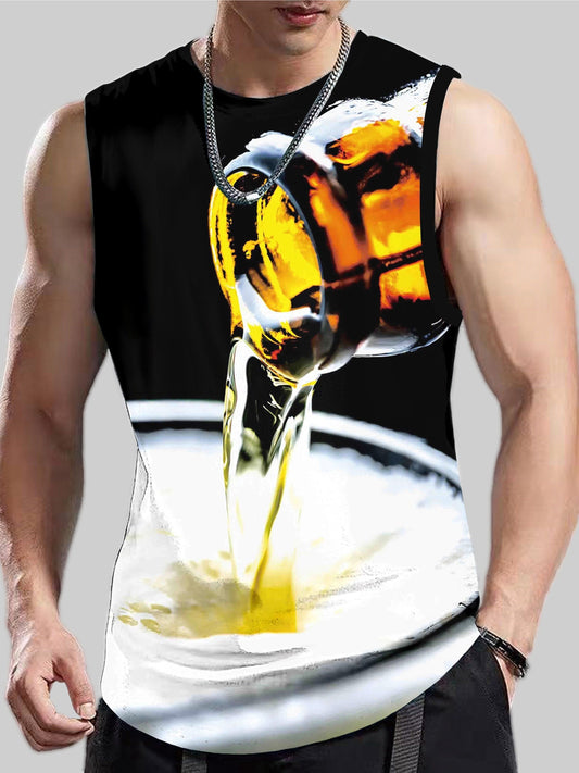 Beer Pattern, Men's Graphic Tanktop, Casual Loose Sleeveless Shirt For Summer