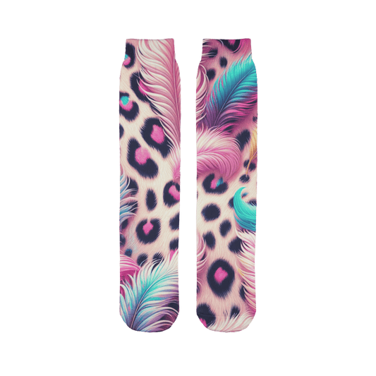 Womens Hot Pink Feathery Cheetah Print Sublimation Socks