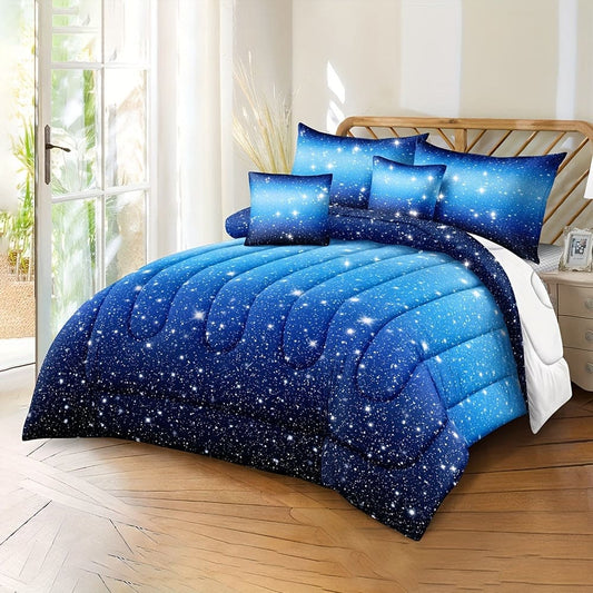 2/3pcs Blue Gradient Glitter Comforter Set (1*Comforter + 1/2*Pillowcase, Without Core), Tie-dye Starry Sky Bedroom Decor, Gradient Color Bedroom Decorative Quilt, Rainbow Gradient, Soft Cozy For Girls, Gift Bedding