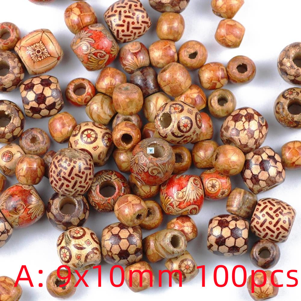 Painted Wooden Beads Spacer Round Big Hole Beads