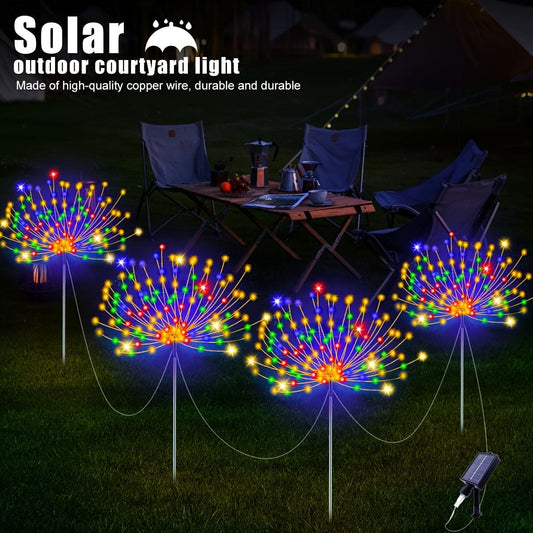 4pcs Solar Led Fireworks Lights, 8 Modes, Outdoor Waterproof Solar Garden Fireworks Lights, Starburst Stake Lights, Yard Balcony, Pathway Lawn, Holiday Party Decoration, Christmas Decoration