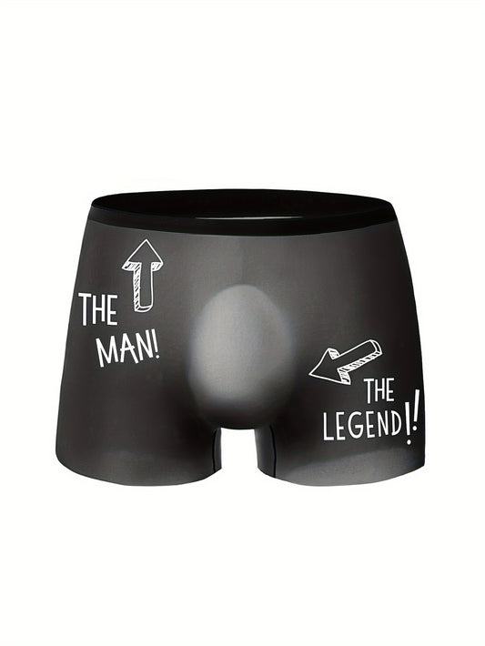 THE MAN THE LEGEND Funny Print Men's Ice Silk Traceless Semi-Sheer Sexy Boxers Briefs, Cool Thin Breathable Medium Stretch Comfortable Boxers Briefs Underwear
