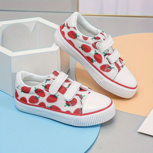 Casual Cute Strawberry Low Top Sneakers For Girls, Lightweight Non-slip Skateboard Shoes For All Seasons