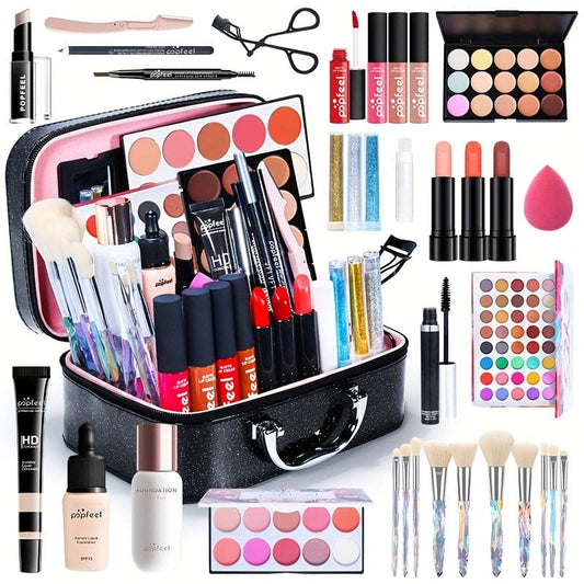 Complete Makeup Set for Women - Includes Eyeshadow Palette, Lipstick, Concealer, Blush, Mascara, Foundation, Loose Powder, and Makeup Tools - Perfect for Professional and Everyday Use, Ideal Gift For Mother's Day Makeup Set