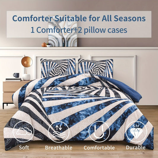 3pcs Modern Fashion Comforter Set (1*Comforter + 2*Pillowcase, Without Core), Geometric Swirl Print Bedding Set, Soft Comfortable And Skin-friendly Comforter For Bedroom, Guest Room