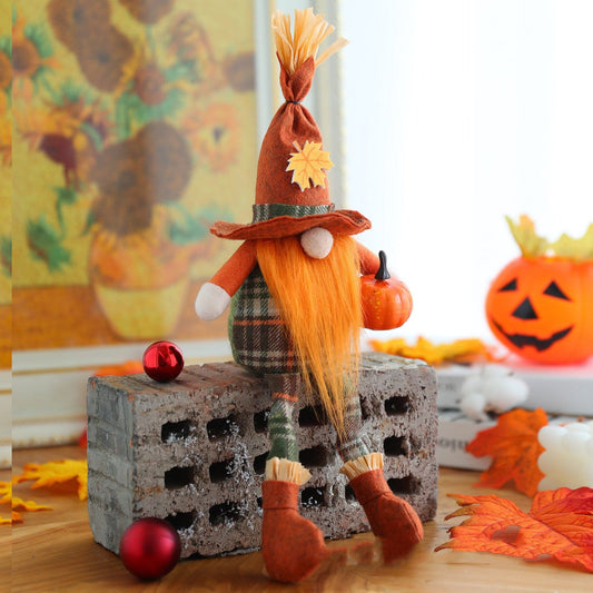 Halloween Gnomes Harvest Festival Orange Pumpkin Broom Witch Scarecrow Faceless Doll