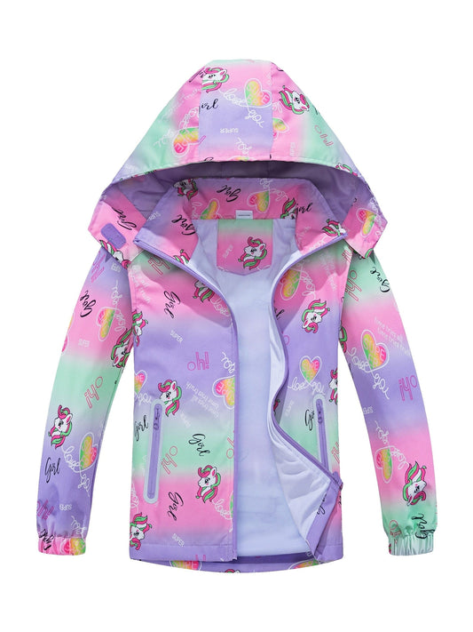 Girls Unicorns Rain Jacket For Kids Waterproof Coat With Removable Hood Lightweight Hooded Mesh Lined Raincoats Windbreakers