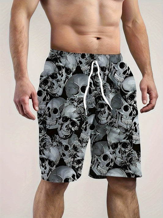 Men's Casual Skull Print Active Shorts - Comfortable and Stylish Beachwear