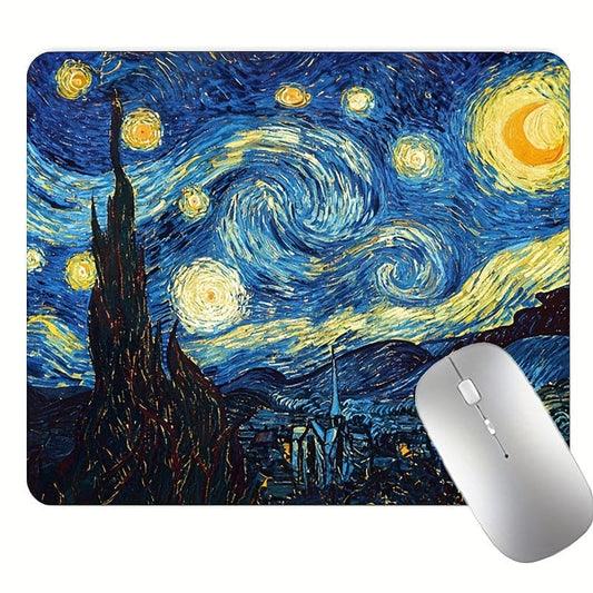 1pc Van Gogh Starry Sky E-Sport Mouse Pad - Non-Slip Rubber - 9.5 x 7.9 Inches
