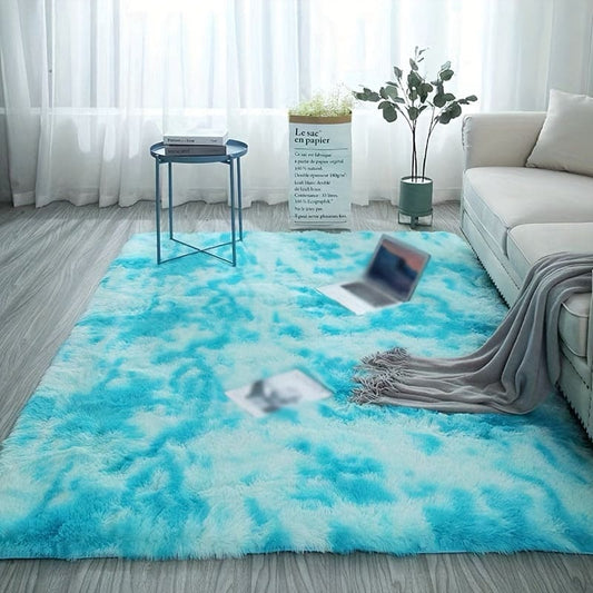 1pc Tie-dye Gradient Color Long-haired Carpet, Indoor Mat For Bedroom Living Room Farmhouse Decor, Home Decor Rug
