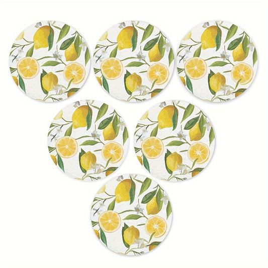 6pcs Set Lemon Pattern Table Coaster, Cup Coaster, Coffee Cup Coaster, Red Wine Glass Coaster, Bar Glass Coaster, Wine Bottle Coaster