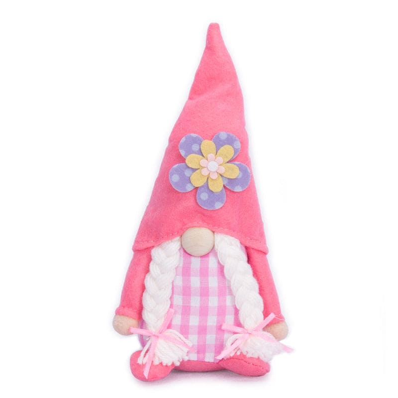 Easter Decoration Pink And Blue Plaid Gnome Doll