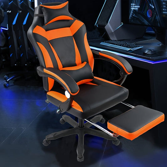 Orange Ergonomic Gaming Chair For E-Sport Racing Computer Swivel Height Adjustable With Armrest High Back Headrest And Lumbar Support