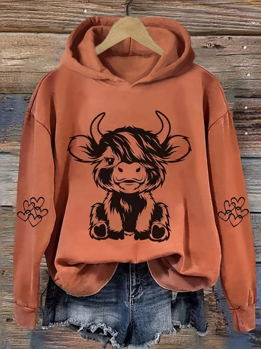 Women's Chic Geometric Animal Print Hoodie - Warm, Casual Micro-Elastic Sweatshirt for Fall/Winter, Easy Care & Durable
