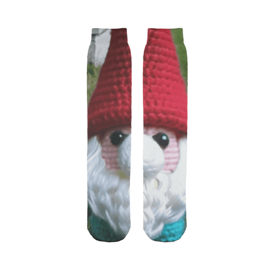 Womens Cute Cottagecore Crocheted Gnome Sublimation Socks