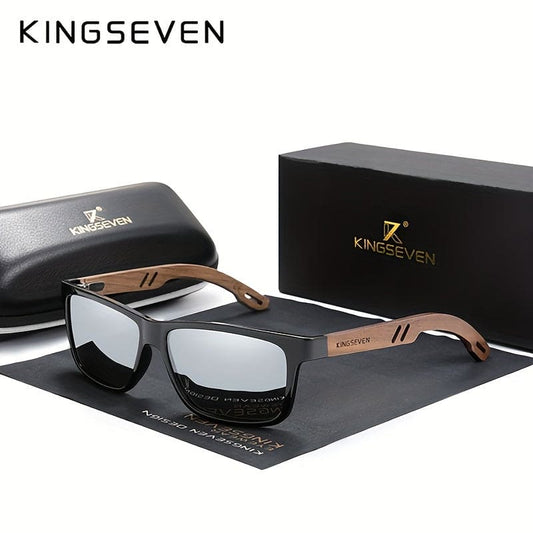 KINGSEVEN, Retro Lowkey Elegant Square TR90 Frame Polarized Sunglasses, With Wooden Temples, For Men Women Casual Business Outdoor Sports Party Vacation Travel Driving Fishing Supply Photo Prop, Ideal Choice For Gift