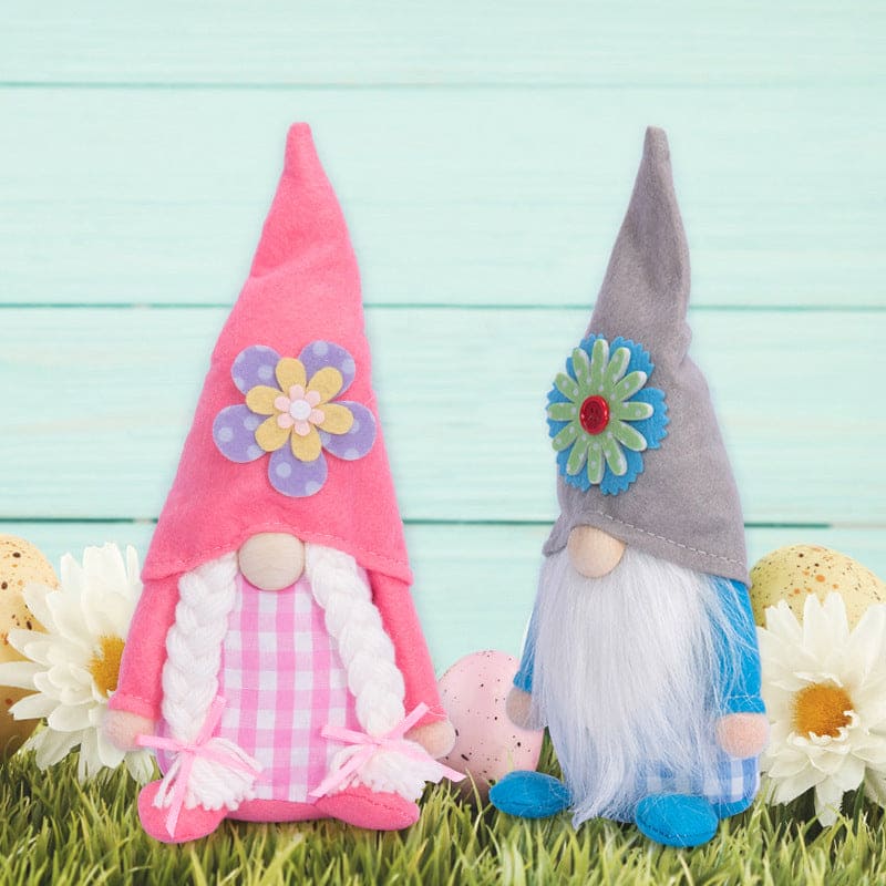 Easter Decoration Pink And Blue Plaid Gnome Doll