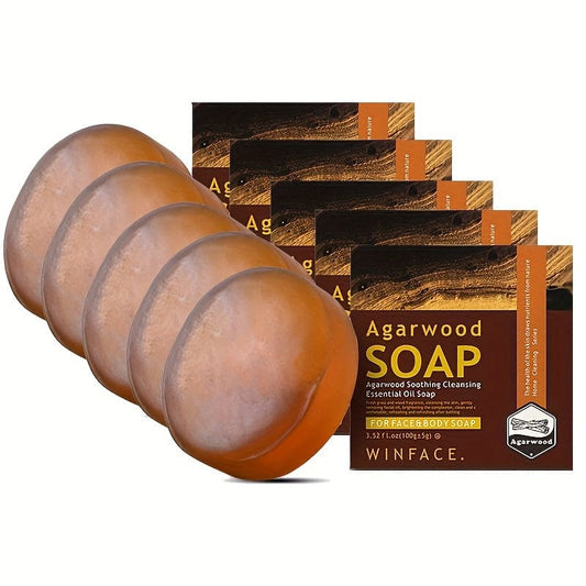 5 Boxes 100g Agarwood Essential Oil Manual Soap Sandalwood Soap Natural Soap Essential Oil Soap Manual Agarwood Soap Cool And Comfortable Cleaning Bath Face Cleaning Bath Cleaning Hands For Men And Women