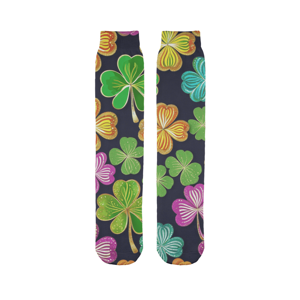 Womens Colorful Boho 4-Leaf Clover Sublimation Socks