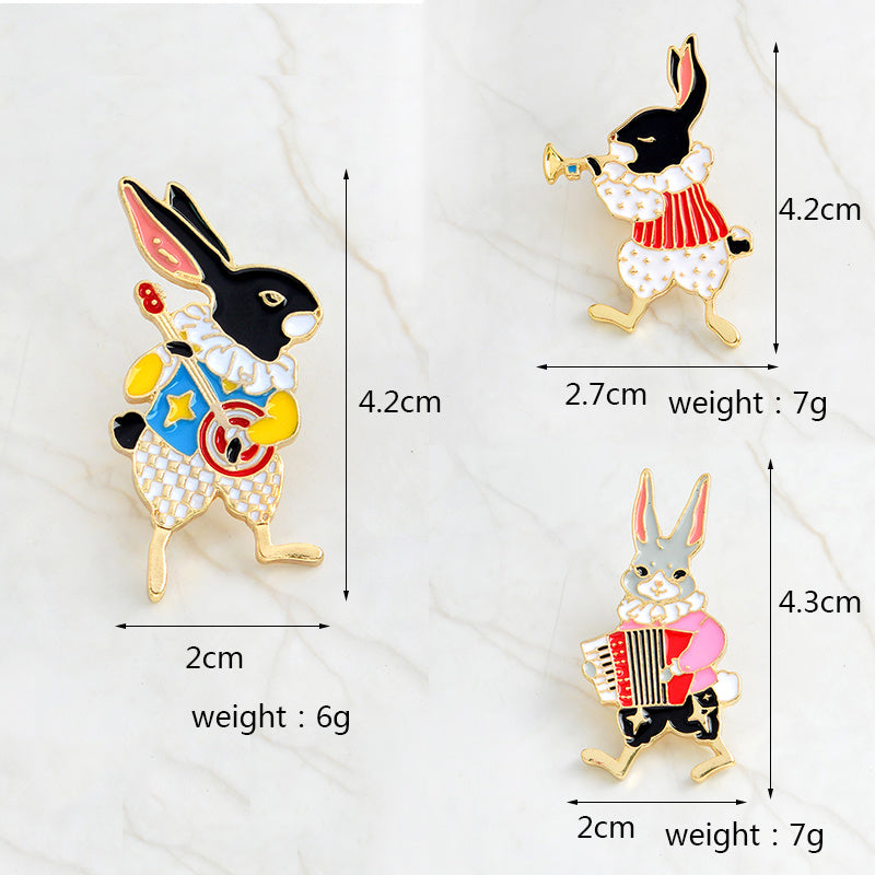 QIHE JEWELRY 3pcs Set Hard Enamel Pin Set Musician Rabbit Pin Vintage Rabbit Brooch Bunny Pins Rabbit Jewelry Cute Gifts