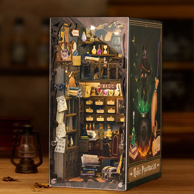 Miniature House Dollhouse Booknook Touch Light Model Building Toy For Decoration Gifts Magic Pharmacist