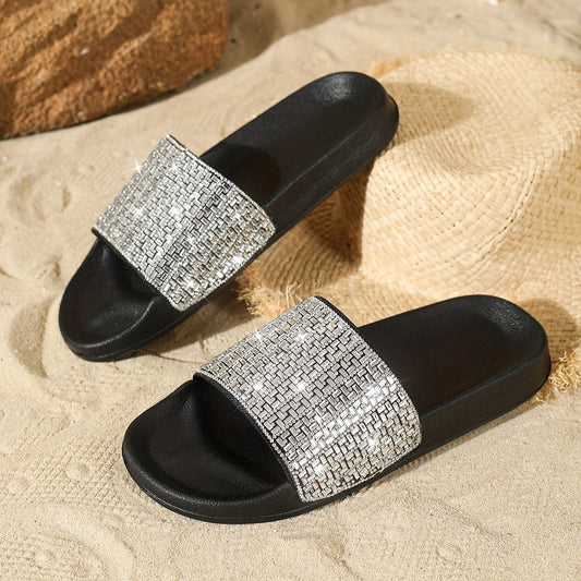Women's Glitter Platform Slides - Soft Sole Casual Summer Sandals