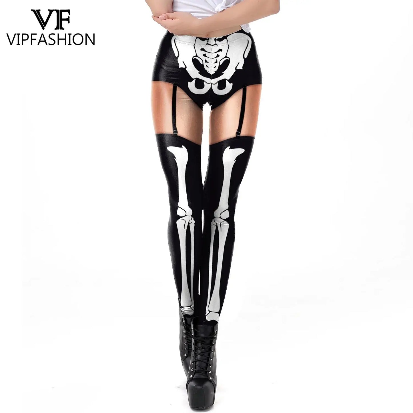 VIP FASHION Skeleton Women Leggings Cosplay Sexy Elastic Skinny Pants Holloween Costume 3D Printed Workout Fitness Leggings