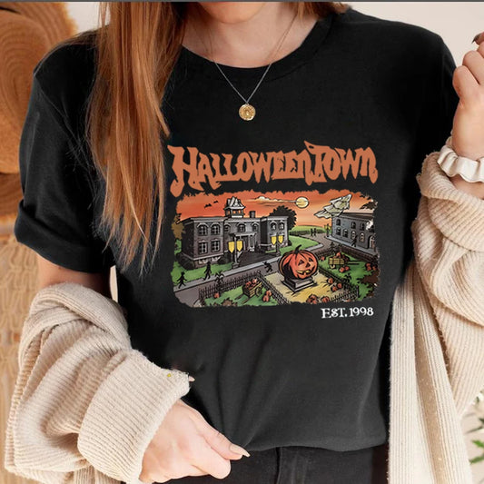 HalloweenTown 1998 T-Shirt Retro Halloween Shirts Aesthetic Halloween Party Tees Fall Pumpkin Tshirts Unisex Casual Tops