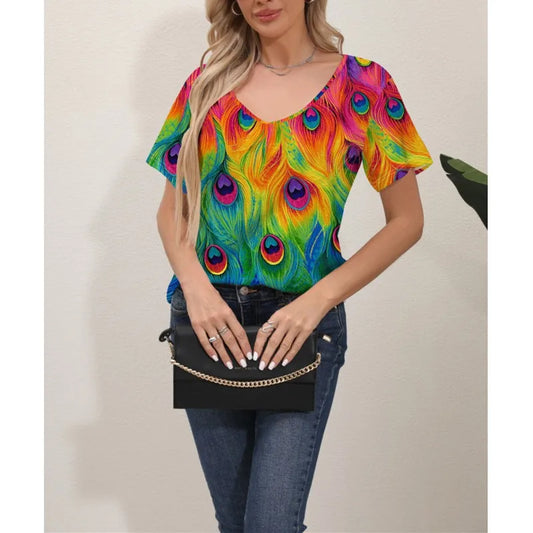 2024 Summer Women's Butterfly 3D Print T-shirt Dream Catcher V Neck Short Sleeve Casual Loose Basic T Shirt Holiday Tops Tees