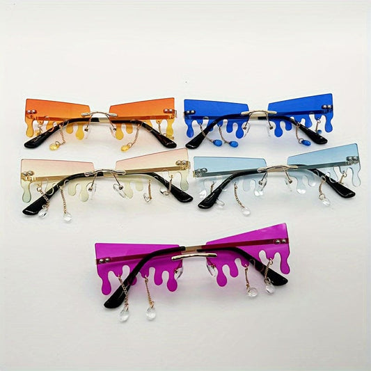 Unique Cool Trendy Rimless Square Melting Design Frame For Men Women Holiday Party Outdoor Decors, Photography Props