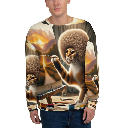 "Afro Cat Adventures: Men's Funny Landscape Pattern Long-Sleeved Sweatshirt" - AIBUYDESIGN