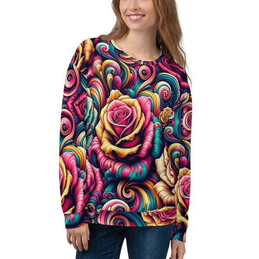 Boho Blossom: Women's Modern Artsy Boho Flowery Rose Print Long-Sleeved Sweatshirt for a Stylish Statement