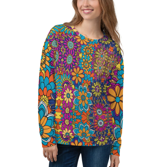 Floral Dreamer: Women's Beautiful Chic Artsy Flowery Print Long-Sleeved Sweatshirt for a Touch of Nature's Beauty