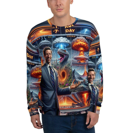 "Apocalyptic Outlook: Men's Funny 7-Day Weather Forecast Pattern Long-Sleeved Sweatshirt" - AIBUYDESIGN