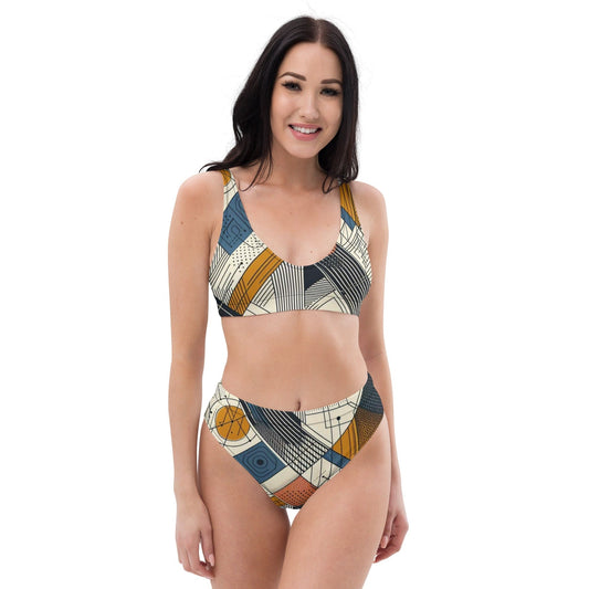 "Artistic Waves: Women's Chic Artsy Modern Art Print High-Waisted Bikini - Elevate Your Beach Style with Unique Design" - AIBUYDESIGN