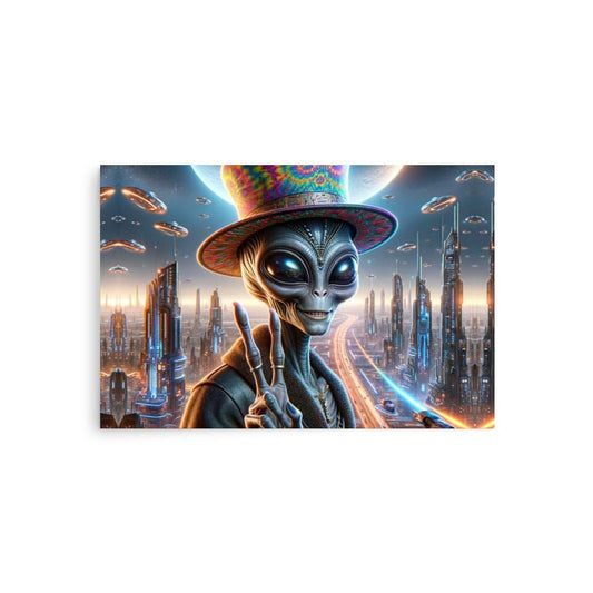 "Astral Encounters: Psychedelic Trippy Alien Poster" - AIBUYDESIGN