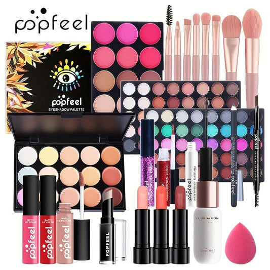 All-in-One Makeup Set with Concealer, Body Lotion, Eyebrow Pencil, Mascara, Lip Gloss, Lipstick, Eyeliner, Makeup Sponge, and Brushes - Perfect Gift for Festivals and Special Occasions, Ideal For Mother's Day Makeup Set