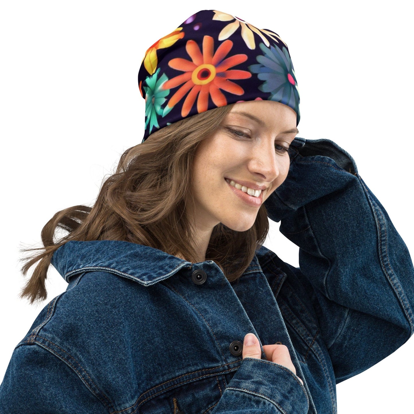 "Boho Bloom: Custom Handcrafted Floral Beanie - Women's Cute & Artsy Headwear" - AIBUYDESIGN
