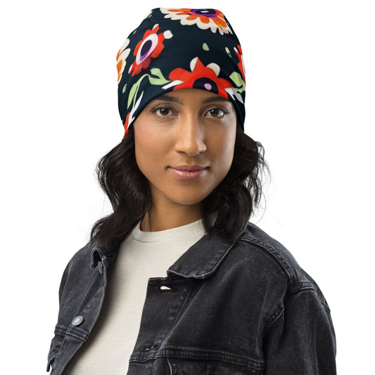"Boho Bloom: Custom Handcrafted Flowery Beanie for Women - Cute, Artsy, and Chic" - AIBUYDESIGN