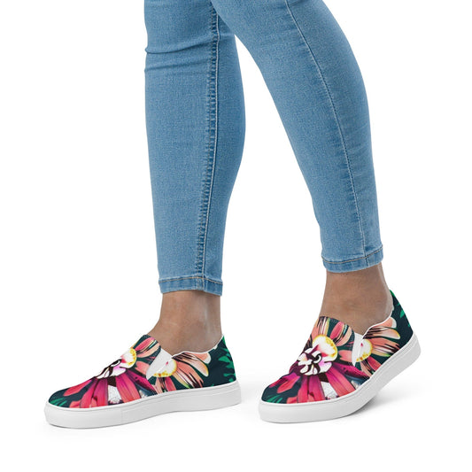 "Boho Bloom: Women's Custom Slip-On Canvas Shoes - Cute, Artsy, Boho Chic Floral Design" - AIBUYDESIGN