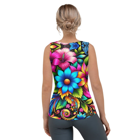 "Boho Bloom: Women's Flowery Print Tank Top with Colorful Artistic Flair" - AIBUYDESIGN