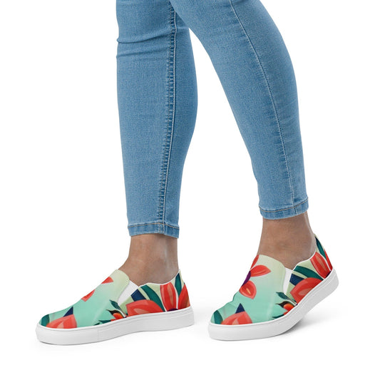 "Boho Blooms: Custom Handcrafted Floral Slip-On Canvas Shoes for Women" - AIBUYDESIGN