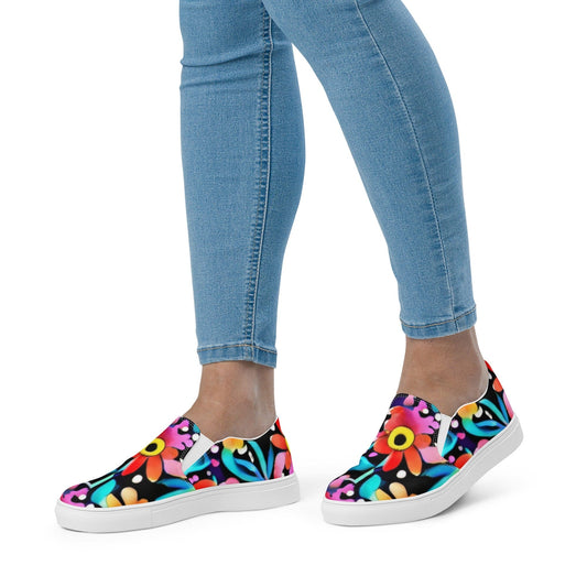 "Boho Blooms: Custom Women's Flowery Slip-on Canvas Shoes - Cute, Artsy, & Chic" - AIBUYDESIGN