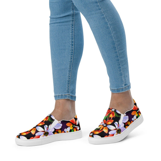 "Boho Blooms: Women's Custom Floral Slip-on Canvas Shoes - Cute, Artsy & Chic" - AIBUYDESIGN