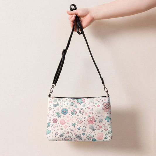 "Boho Blossom: Cute Artsy Pastel Floral Colorful Print Crossbody Bag" - AIBUYDESIGN