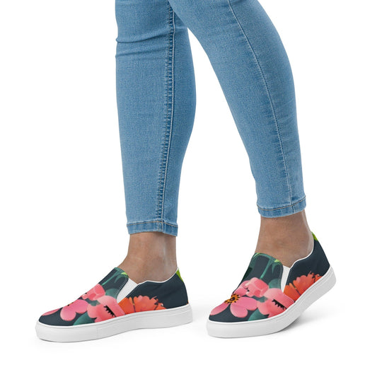 "Boho Blossom: Women's Custom Artisan Slip-On Canvas Shoes with Floral Charm" - AIBUYDESIGN