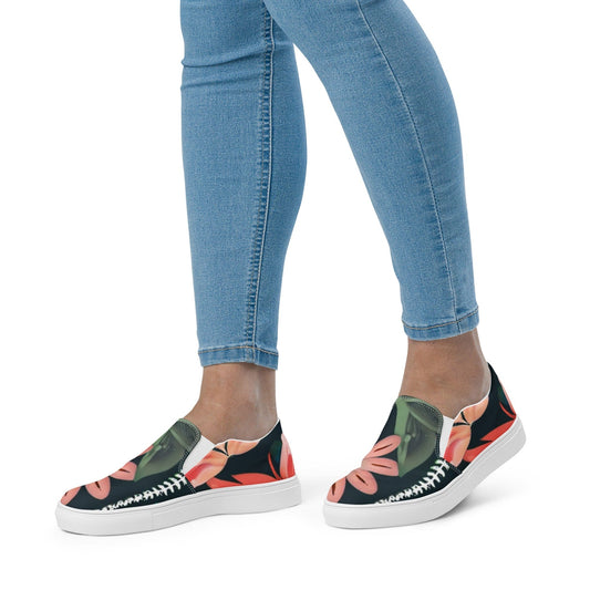 "Boho Blossom: Women's Custom Artisanal Floral Slip-On Canvas Shoes" - AIBUYDESIGN