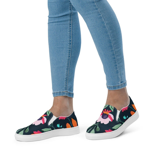 "Boho Blossom: Women's Custom Floral Slip-On Canvas Shoes - Cute, Artsy, and Boho Chic!" - AIBUYDESIGN